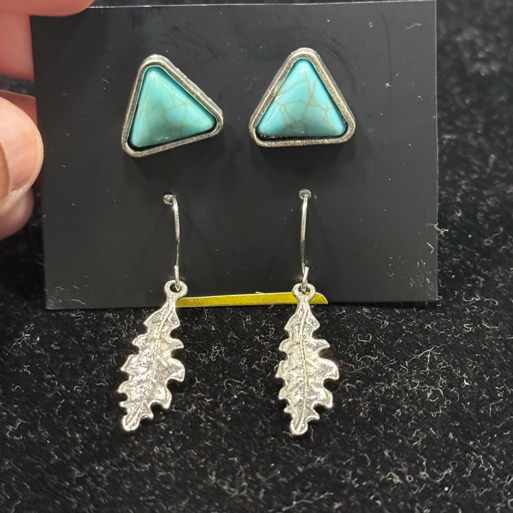 Silver and Turquoise Leaf Earrings